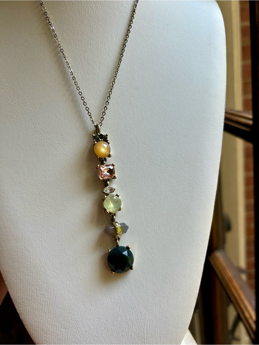 Loft Multi-Stone Pendant Necklace in Yellow, Pink, Green and Black